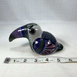 Vintage Erandi Tonala Mexico Pottery Toucan Bird Figurine Hand Painted Folk Art